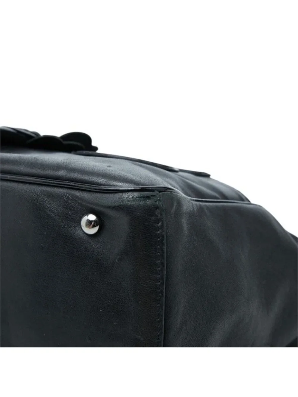 Chanel CC Logo Camellia Choco Bar Chain Tote Black Lambskin Patent